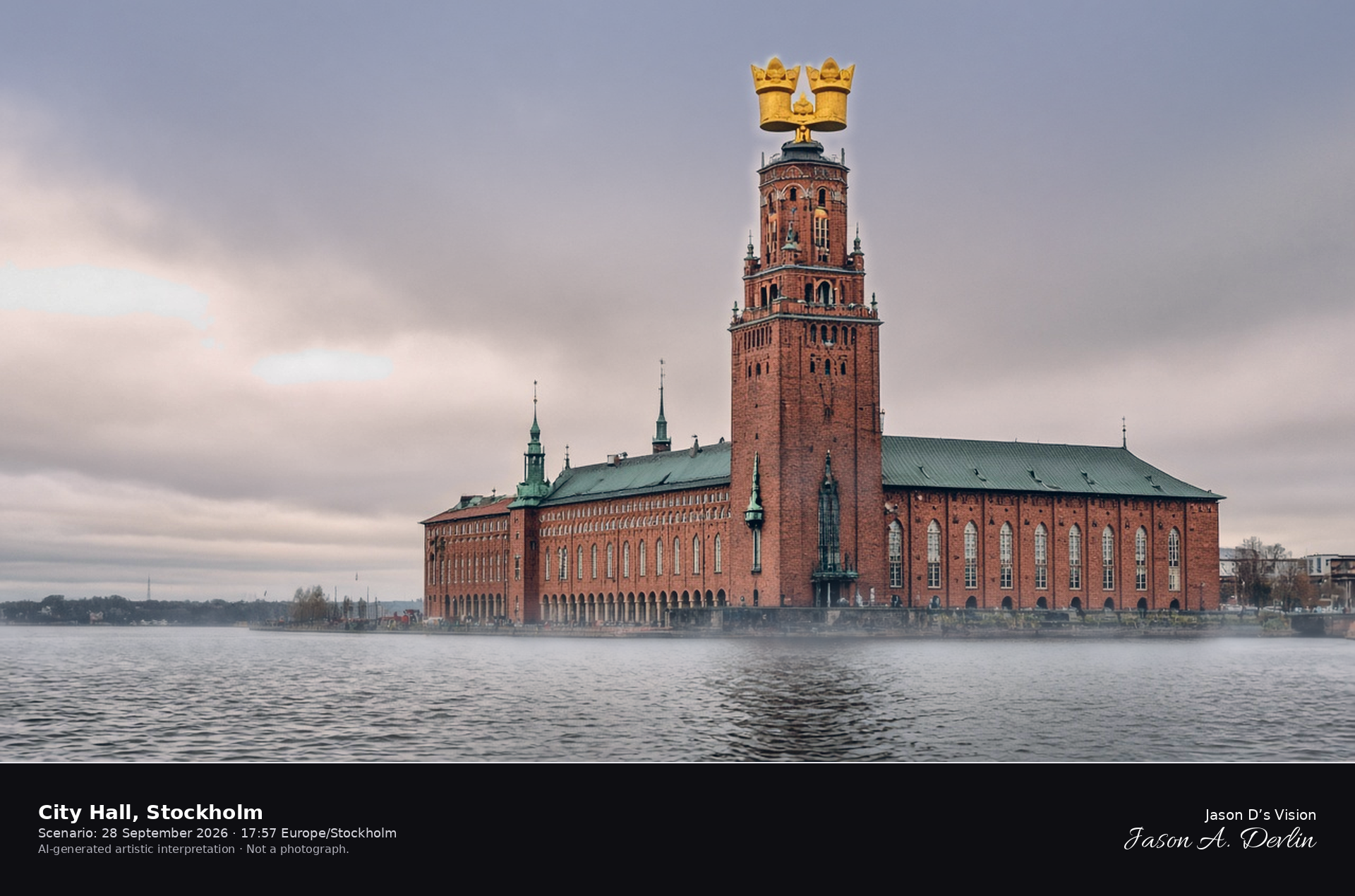 City Hall, Stockholm — AI-generated artistic interpretation